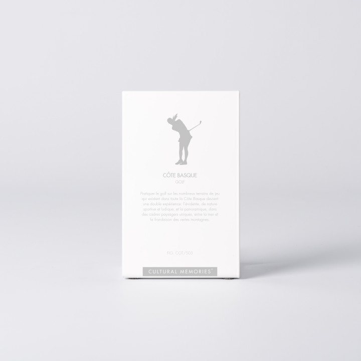 Estuche de la figura "Golf · Jugadora en approach" con el texto que explica la silueta