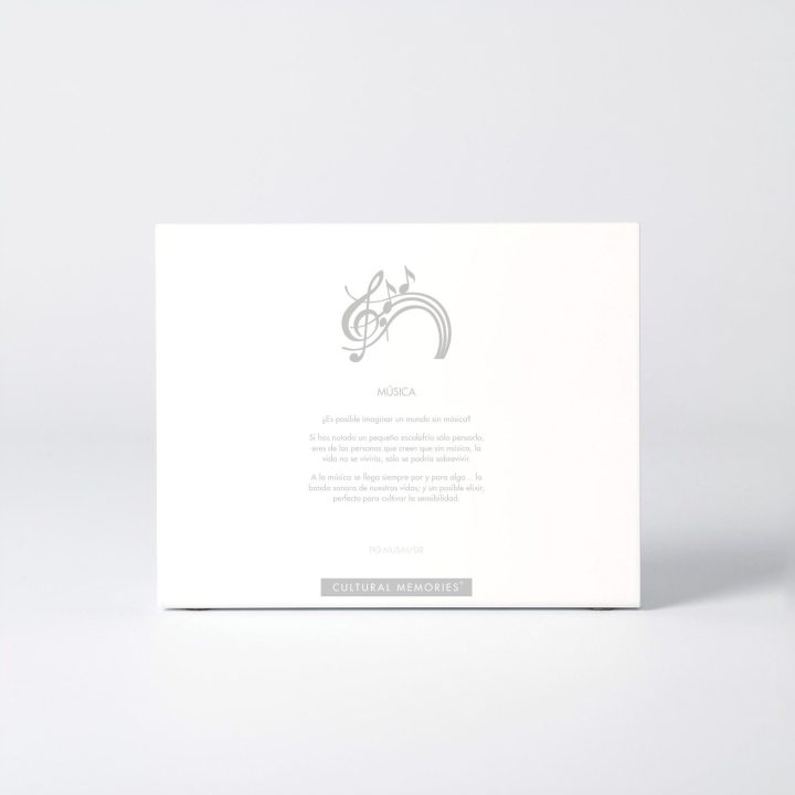 Estuche de la figura "MÚSICA" con el texto que explica la silueta