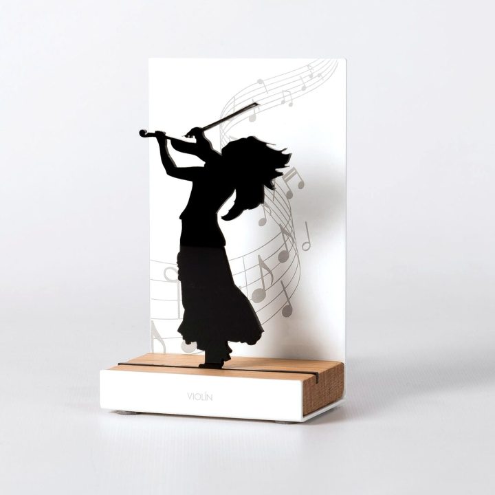 Figure "VIOLIN", angled view showing its oak base