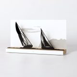 Figure "Sailing · Two racing sailboats", angled view showing its oak base