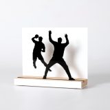 Figure "Handball · Shooter against a defender", angled view showing its oak base