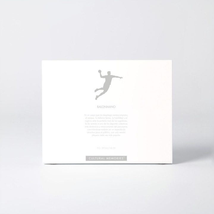 Sleeve of the figure "Handball · Men's jump shot" with the text explaining the silhouette