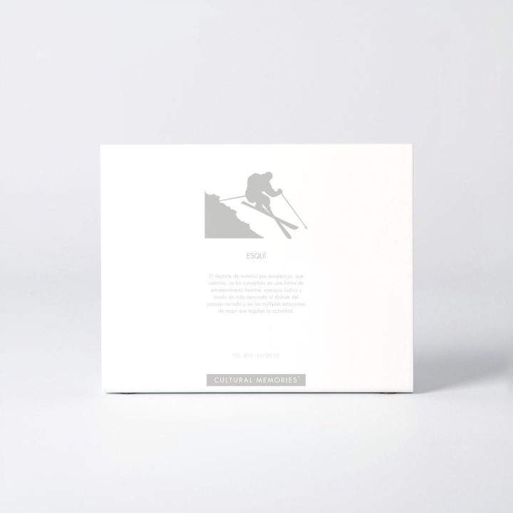 Sleeve of the figure "Skiing · Jump off the rocks" with the text explaining the silhouette