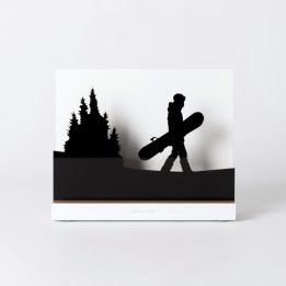 Figure "Snowboard · Board in hand among the pines", front view