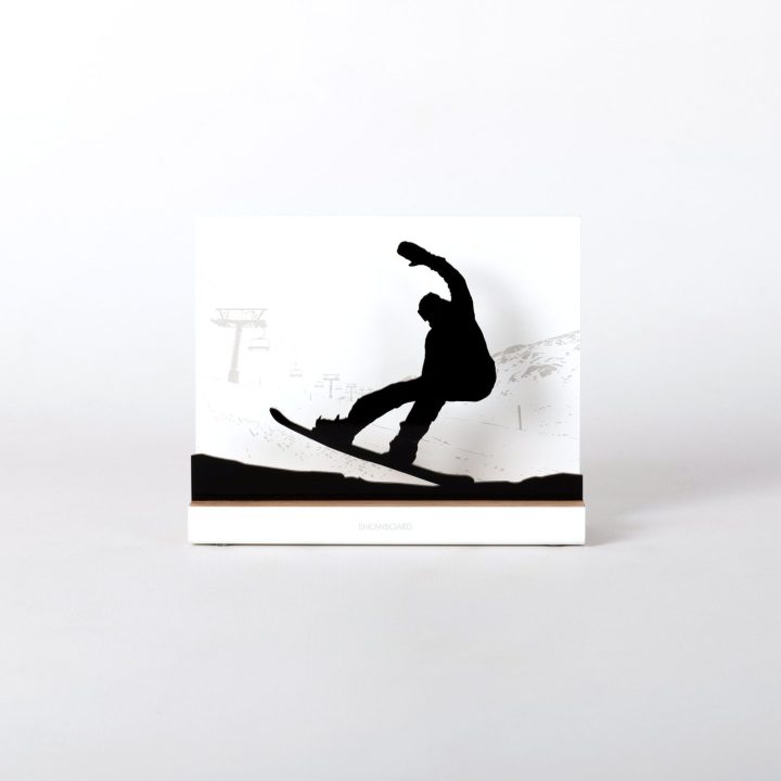 Figure "Snowboard · Heelside carve" against a wall background