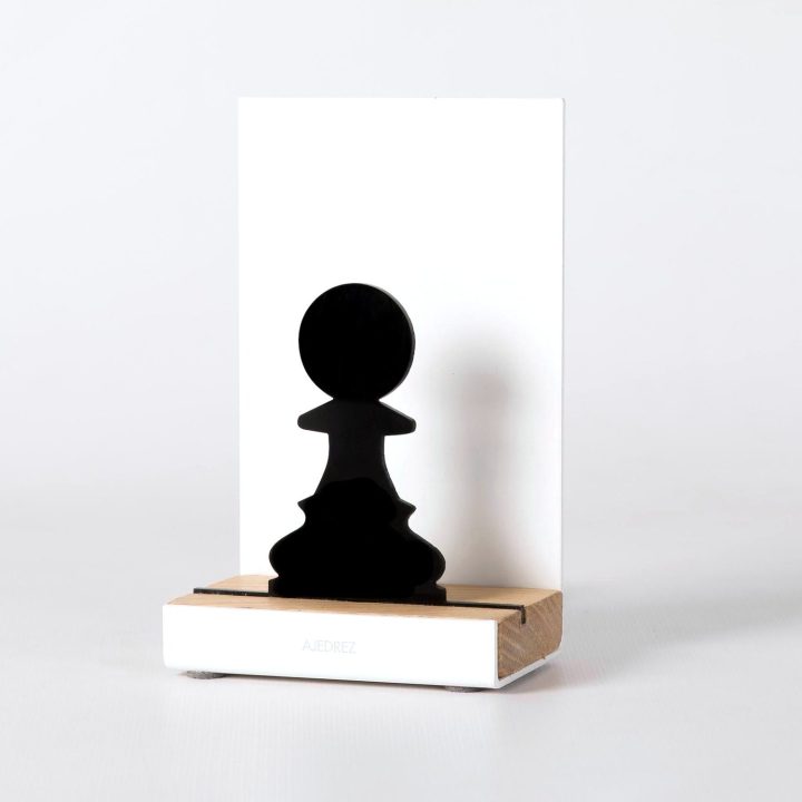 Figure "Chess · Pawn", angled view showing its oak base