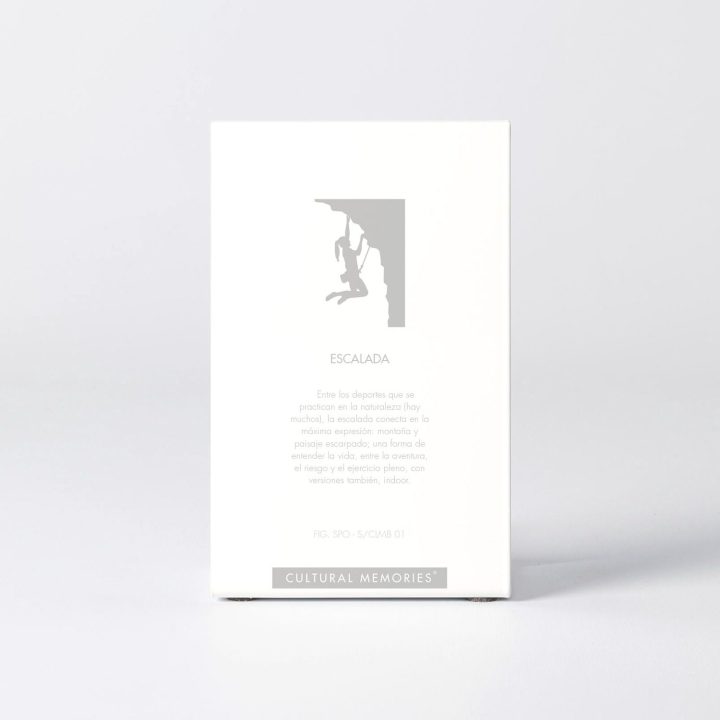 Sleeve of the figure "Climbing · Woman climber on an overhang" with the text explaining the silhouette