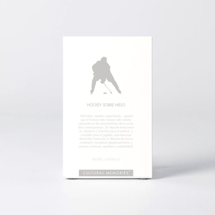 Estuche de la figura "Hockey hielo · Jugador de frente con el disco" con el texto que explica la silueta