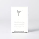Sleeve of the figure "Karate · Yoko geri kekomi, high kick" with the text explaining the silhouette