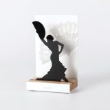 Figure "Flamenco dancer with fan", angled view showing its oak base