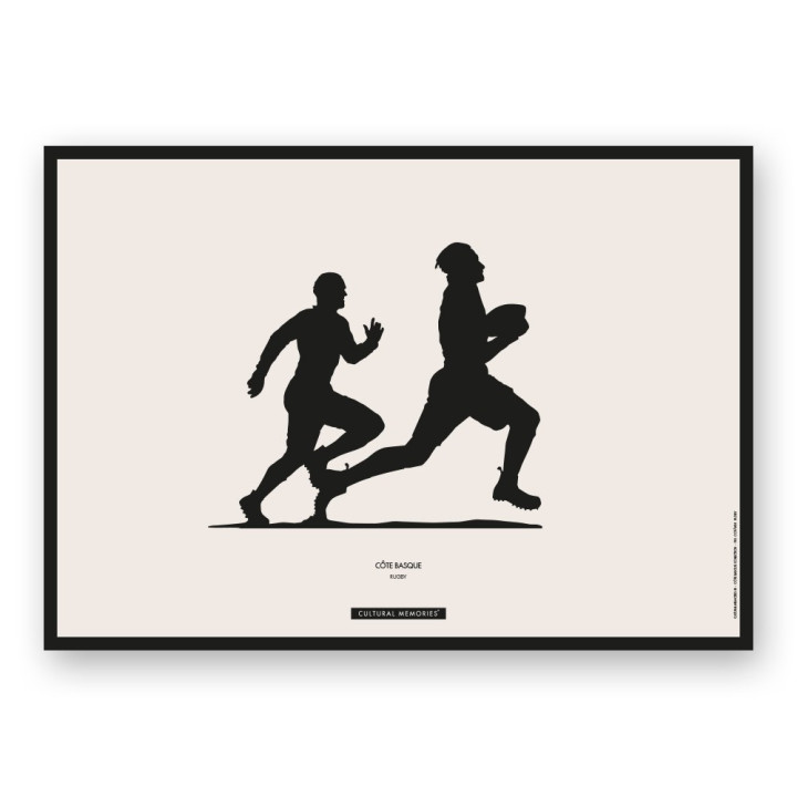 Lámina "Rugby · Carrera con balón y rival", la ilustración completa
